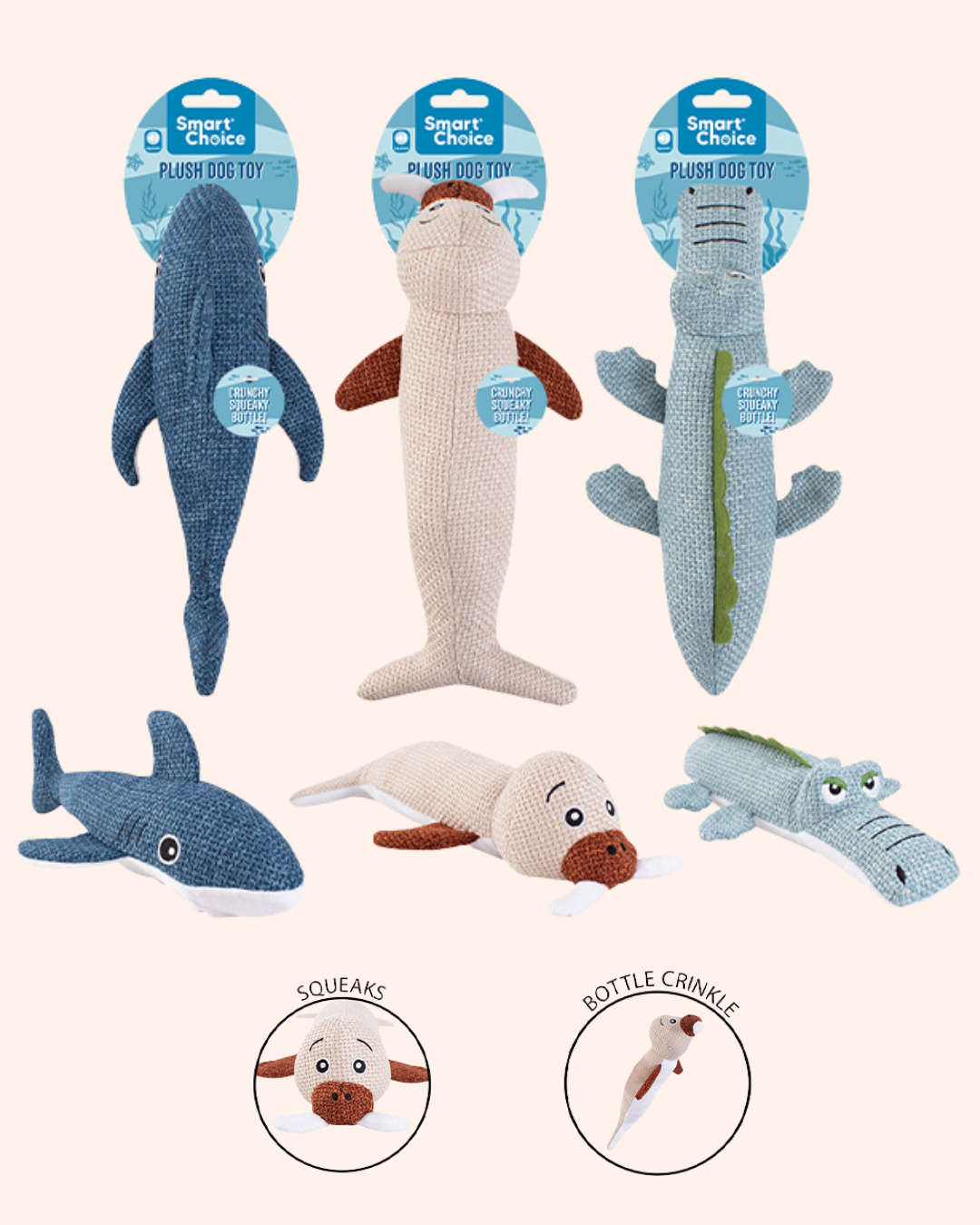 Tough Crinkle Sea Themed Dog Toy